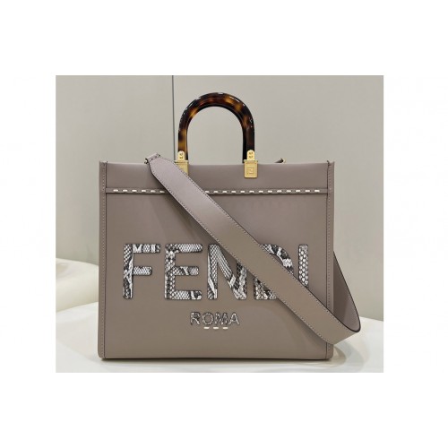 Fendi 8BH386 Fendi Sunshine Medium shopper Bag in Gray leather and elaphe