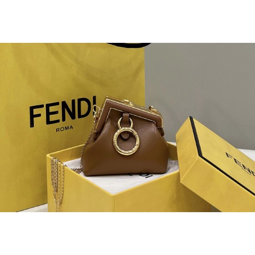 Fendi 7AS051 Nano Fendi First Charm Bag in Brown nappa leather