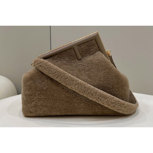 Fendi 8BP127 Fendi First Medium bag in Khaki sheepskin
