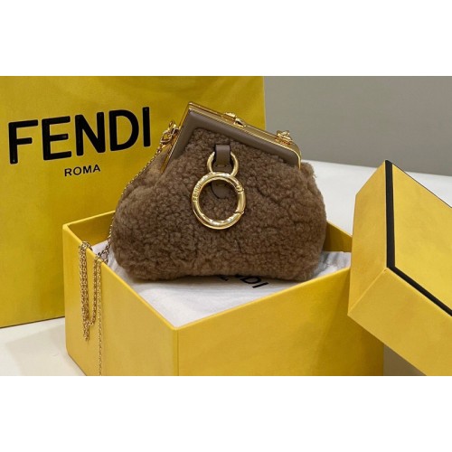 Fendi 7AS051 Nano Fendi First Charm Bag in Khaki sheepskin Fendi 7AS051 Nano Fendi First Charm Bag in Khaki sheepskin