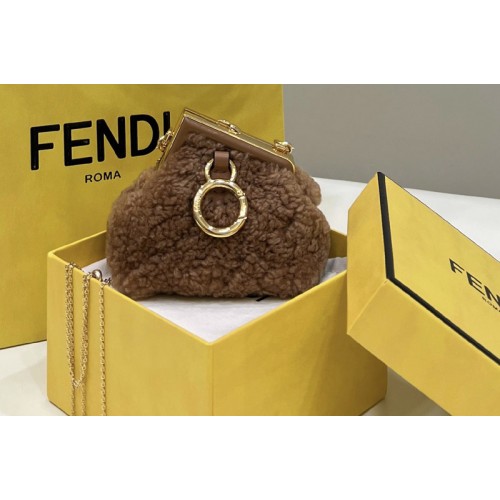 Fendi 7AS051 Nano Fendi First Charm Bag in Beige sheepskin
