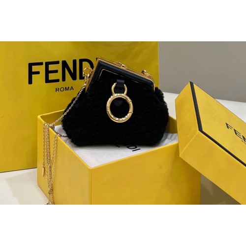 Fendi 7AS051 Nano Fendi First Charm Bag in Black sheepskin