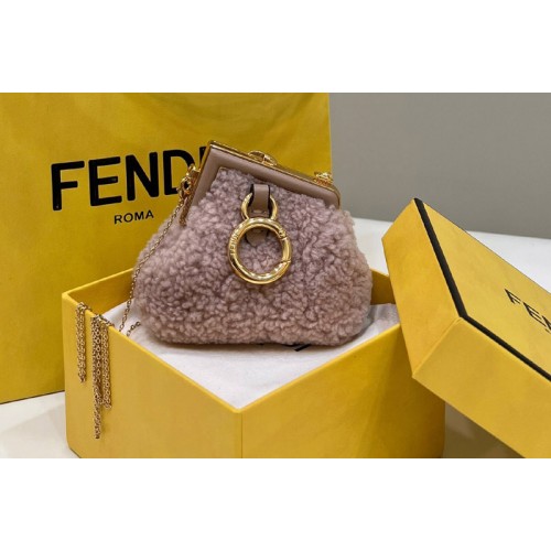 Fendi 7AS051 Nano Fendi First Charm Bag in Pink sheepskin