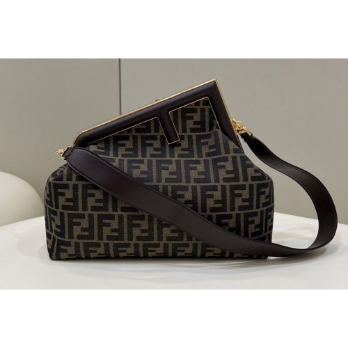 Fendi 8BP127 Fendi First Medium Bag in Brown FF jacquard fabric bag