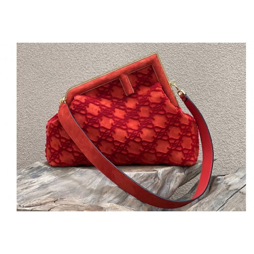 Fendi 8BP127 Fendi First Medium Bag in Red suede