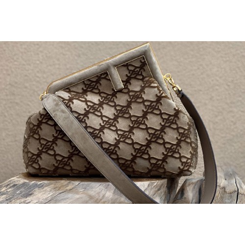 Fendi 8BP127 Fendi First Medium Bag in Khaki suede
