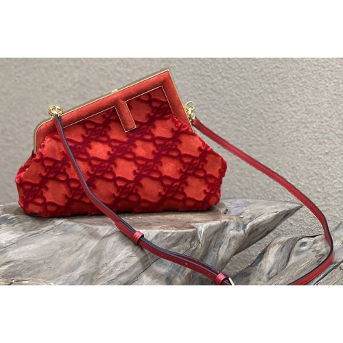 Fendi 8BP129 Fendi First Small Bag in Red suede