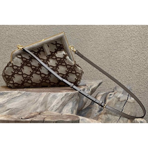 Fendi 8BP129 Fendi First Small Bag in Khaki suede