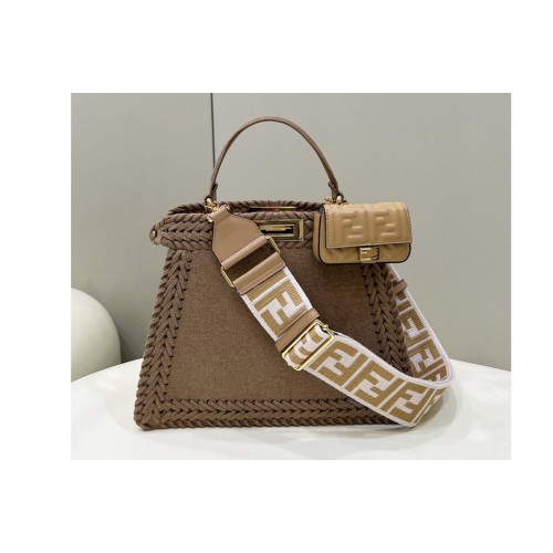 Fendi 8BN321 Peekaboo Iseeu Medium Bag in Khaki suede