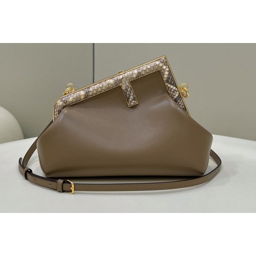 Fendi 8BP129 Fendi First Small bag in Dark Gray leather and python leather