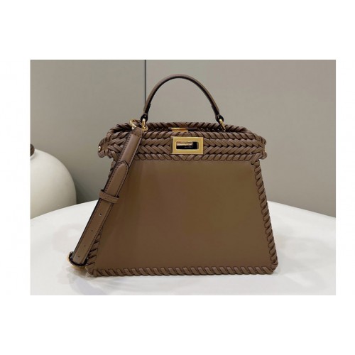 Fendi 8BN327 Peekaboo Iseeu Small Bag in Khaki Leather