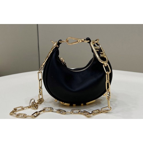 Fendi 7AS089 Nano Fendigraphy Mini hobo bag in Black leather charm