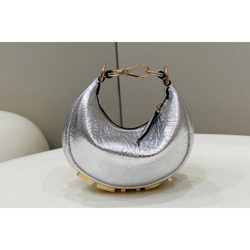 Fendi 7AS089 Nano Fendigraphy Mini hobo bag in Silver leather charm