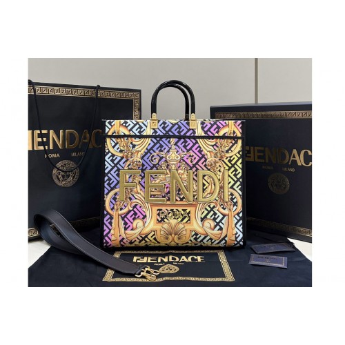 Fendi & 038  Versace 8BH372 Fendace Sunshine Large Shopper Bag in Fendace Printed Black leather