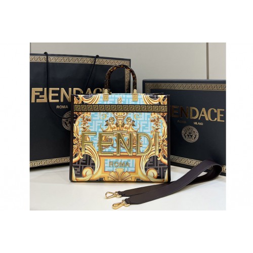 Fendi & 038  Versace 8BH386 Fendace Sunshine Medium Shopper Bag in Fendace Printed Blue leather