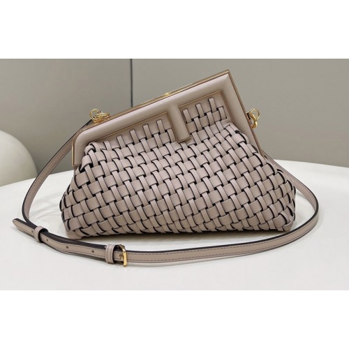 Fendi 8BP129 Fendi First Small Bag in Beige braided leather Fendi 8BP129 Fendi First Small Bag in Beige braided leather