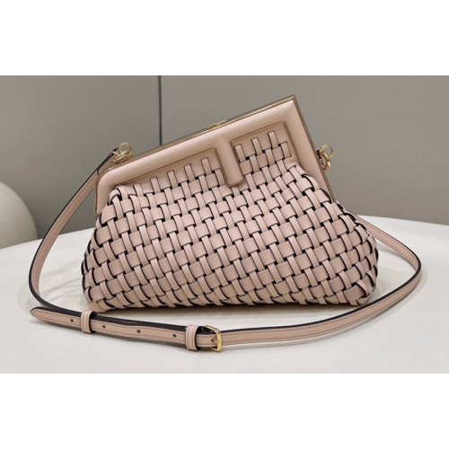 Fendi 8BP129 Fendi First Small Bag in Pink braided leather Fendi 8BP129 Fendi First Small Bag in Pink braided leather
