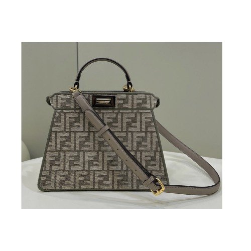 Fendi 8BN327 Peekaboo ISeeU Small Bag in Dark gray FF tapestry fabric Fendi 8BN327 Peekaboo ISeeU Small Bag in Dark gray FF tapestry fabric