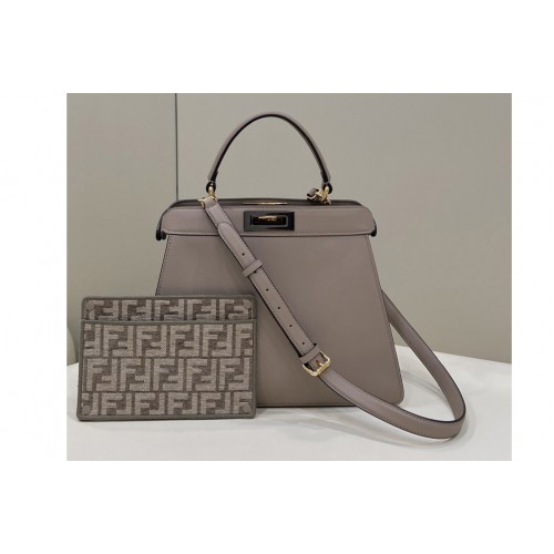 Fendi 8BN321 Peekaboo Iseeu Medium Bag in Gray Leather Fendi 8BN321 Peekaboo Iseeu Medium Bag in Gray Leather
