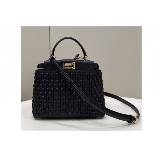 Fendi 8BN244 Peekaboo Mini Bag in Black braided leather