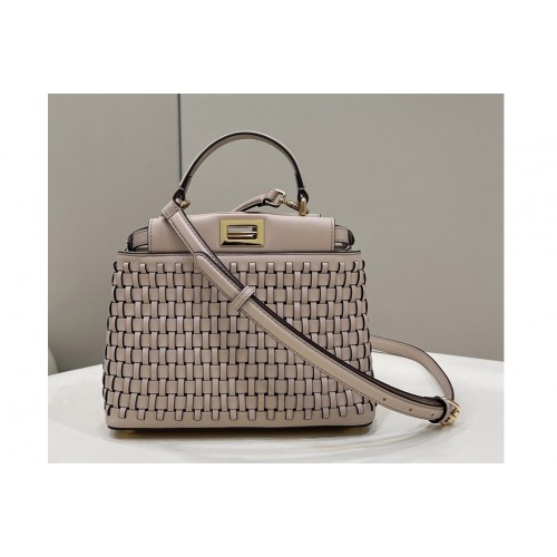 Fendi 8BN244 Peekaboo Mini Bag in Beige braided leather