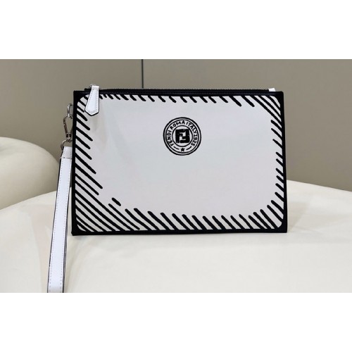 Fendi Flat Pouch in White Leather