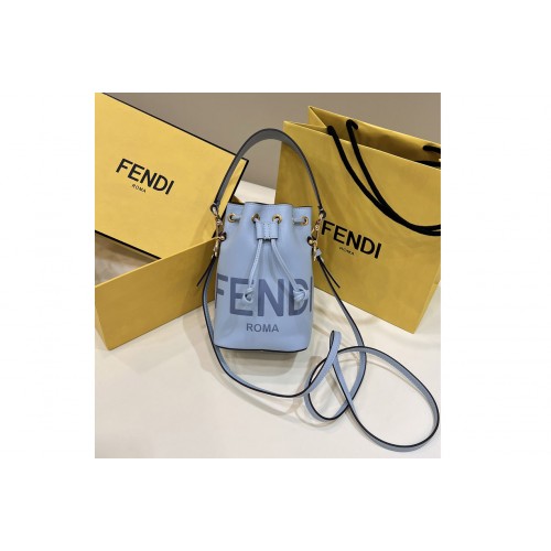 Fendi 8BS010 Small Mon Tresor bucket bag in light blue leather