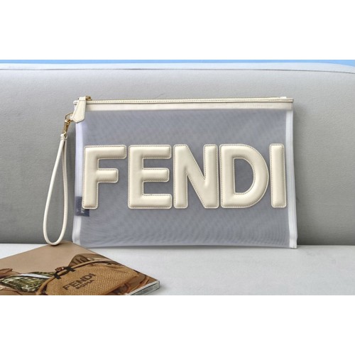 Fendi Large Clutch Bag in White Mesh