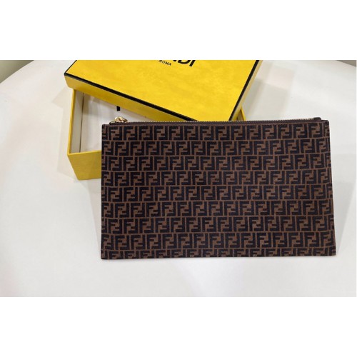 Fendi 8N0178 Large Flat Pouch in Brown Canvas