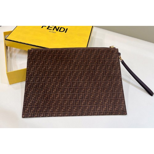Fendi 8N0149 Medium Flat Pouch in Brown Canvas