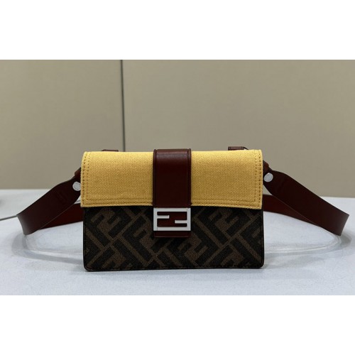 Fendi Baguette pouch bag in Brown fabric With Yellow Canvas Fendi Baguette pouch bag in Brown fabric With Yellow Canvas