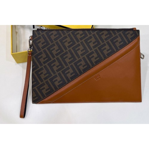 Fendi 7N0110 Diagonal Flat Pouch bag in Brown fabric