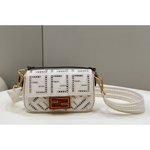 Fendi 8BS017 Mini Baguette bag in White Leather