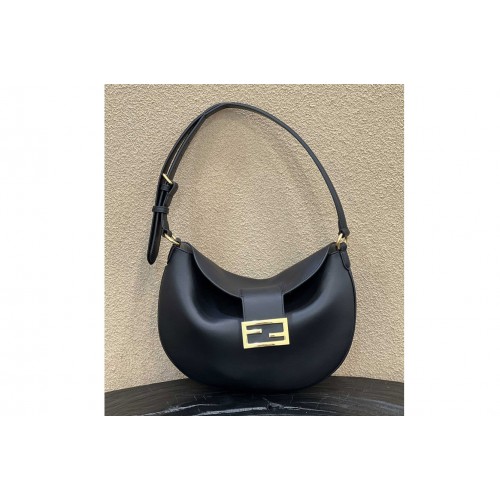Fendi 8BR790 Croissant Small Bag in Black Leather