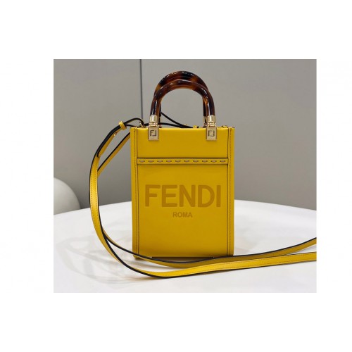 Fendi 8BS051 Mini Sunshine Shopper tote Bag in Yellow leather
