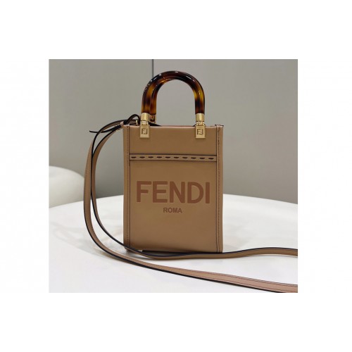 Fendi 8BS051 Mini Sunshine Shopper tote Bag in Dove-gray leather