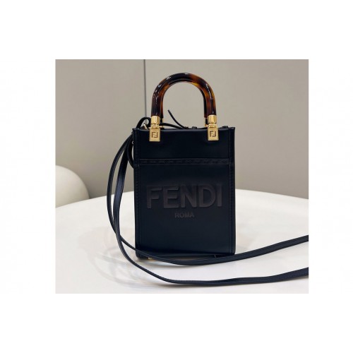 Fendi 8BS051 Mini Sunshine Shopper tote Bag in Black leather