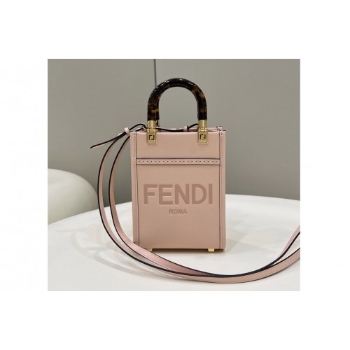 Fendi 8BS051 Mini Sunshine Shopper tote Bag in Pink leather
