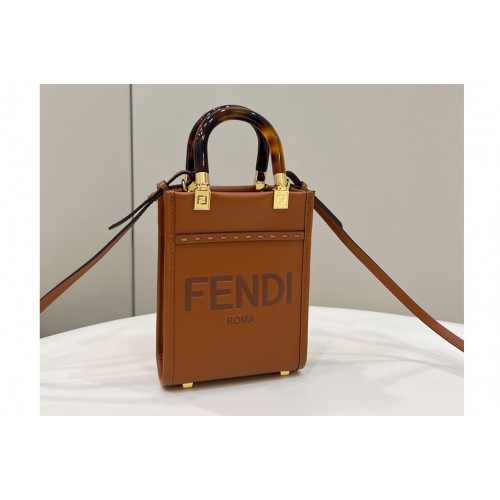 Fendi 8BS051 Mini Sunshine Shopper tote Bag in Brown leather