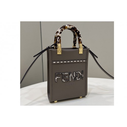 Fendi 8BS051 Mini Sunshine Shopper Tote bag in Dark gray leather and elaphe