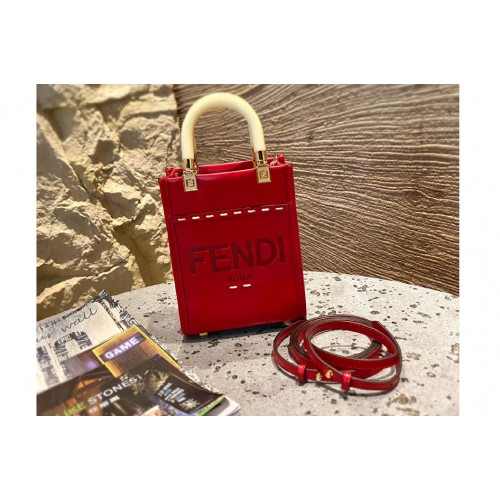 Fendi 8BS051 Mini Sunshine Shopper Tote Bag in Red leather