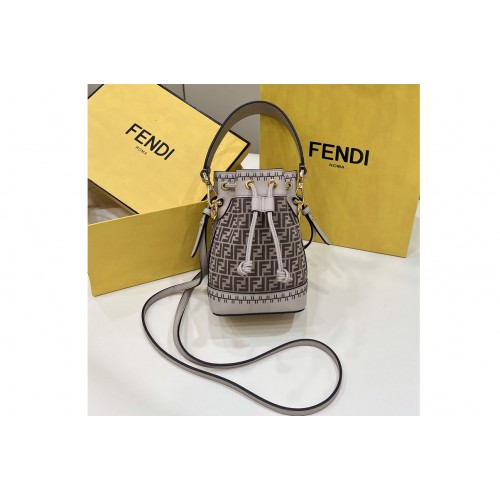 Fendi 8BS010 Mini Mon Tresor bucket bag in Gray leather with FF print Fendi 8BS010 Mini Mon Tresor bucket bag in Gray leather with FF print