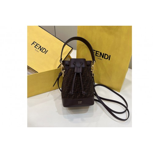 Fendi 8BS010 Mini Mon Tresor bucket bag in Brown leather with FF print Fendi 8BS010 Mini Mon Tresor bucket bag in Brown leather with FF print