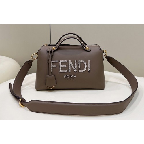 Fendi 8BL146 By The Way Medium Boston bag in Gray leather and elaphe