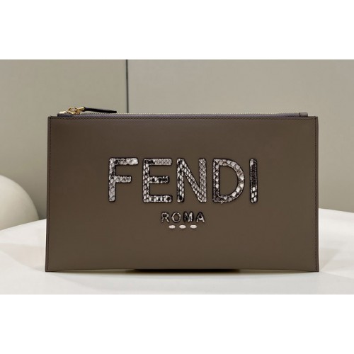Fendi 8N0149 Medium Flat Pouch in Dark gray leather Fendi 8N0149 Medium Flat Pouch in Dark gray leather