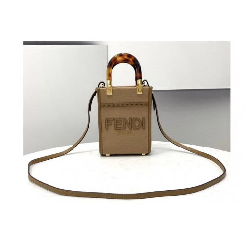 Fendi 8BS051 Mini Sunshine Shopper tote Bag in Brown flannel