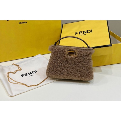 Fendi 7AR993 Mini Peekaboo Bag in Beige sheepskin