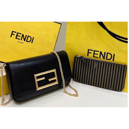 Fendi 8BS032 Wallet On Chain With Pouches mini bag in Black leather