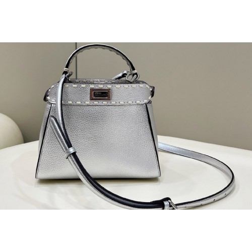 Fendi 8BN244 Peekaboo Mini Bag in Silver leather
