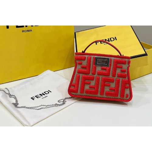Fendi Nano Peekaboo Bag in Red canvas FF